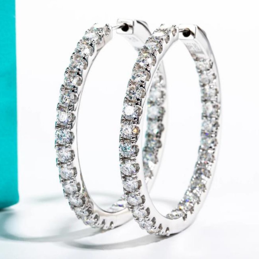Certified 2.88 ct. t.w. Moissanite Diamond Inside Out Hoop Earrings NEW
